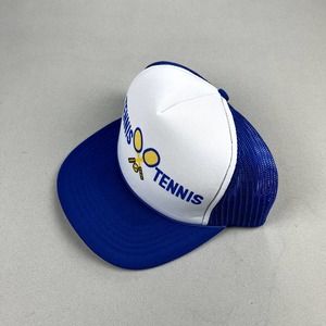 Vintage Tennis Snapback Hat Trucker Adult Blue White Rackets Ball ATP Tour 80s